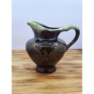 Hull Pottery USA Imperial Eagle Green Drip Glaze Pitcher F-91 1970s Bicentennial